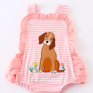 Stripe Dog Ruffle Butt Baby Romper